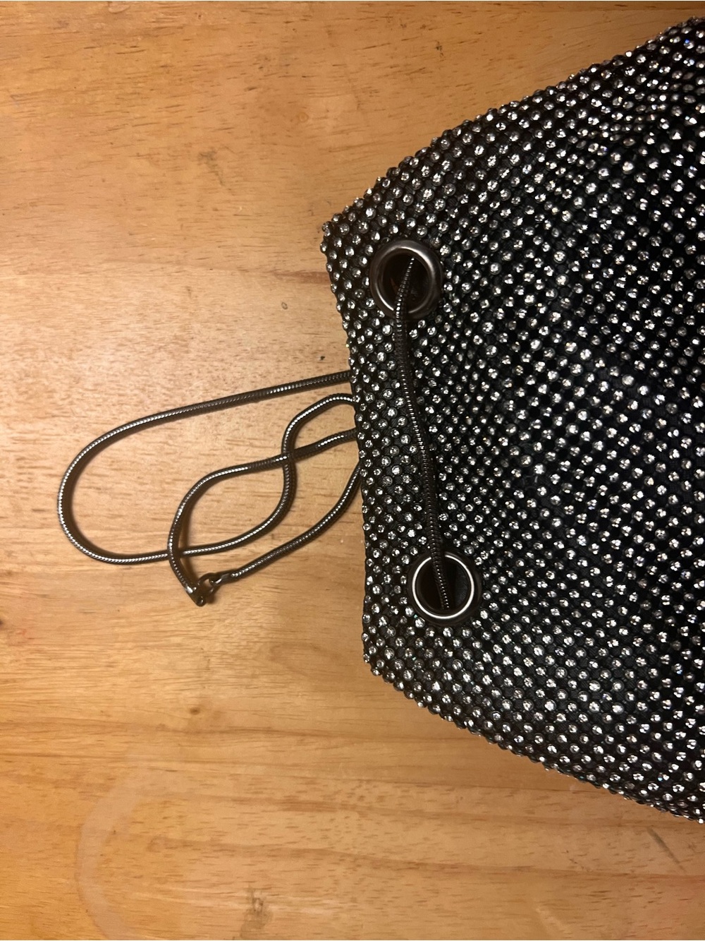Black Rhinestone Mini Drawstring Bag - Picture 2 of 3